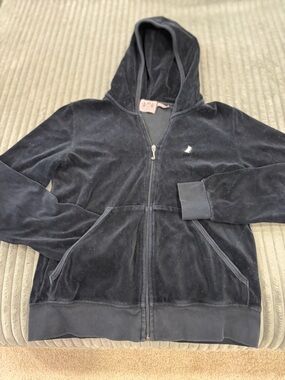 Black Hooded Juicy Couture Velour Zip Jacket - Kids